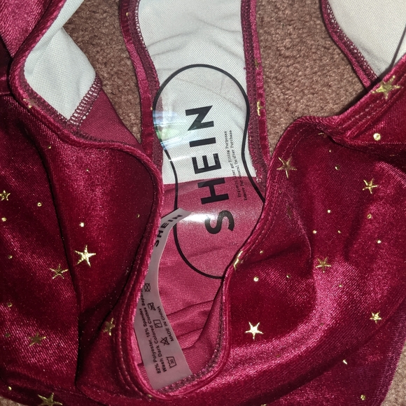 Burgundy/Gold Stars Velvet Bikini - Picture 2 of 5